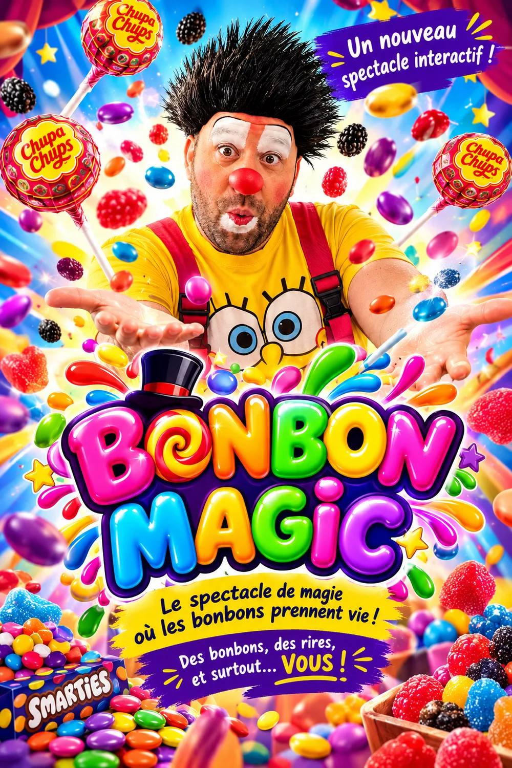 Affiche du spectacle de magie Bonbon Magic du Clown Magicien